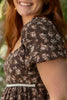Floral Contrast Trim Dress - Brown
