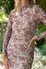 Floral Sheer Dress with Shirring - Cream