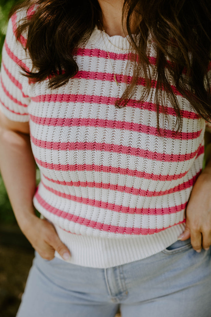 Scalloped Striped Shirt - Pink