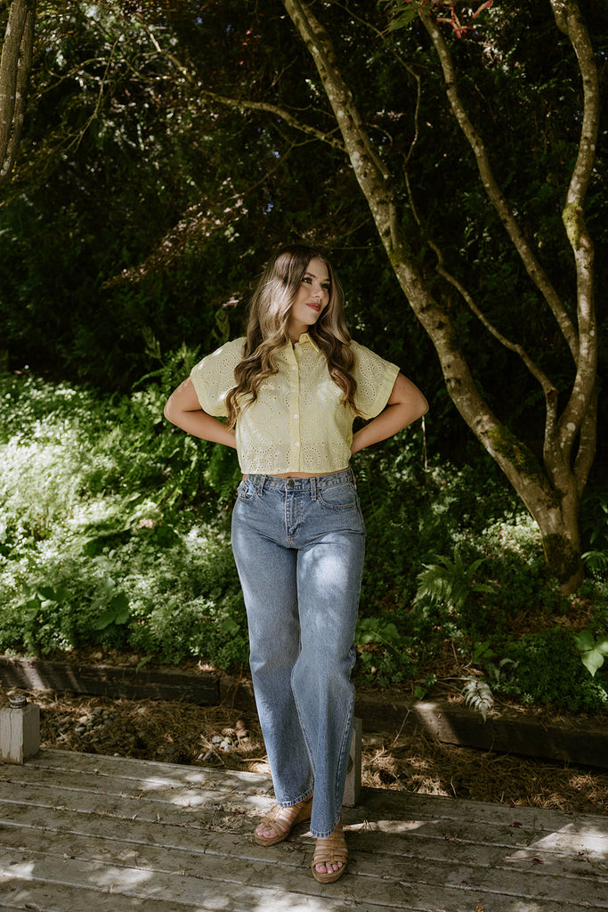 Yellow Eyelet Button Up