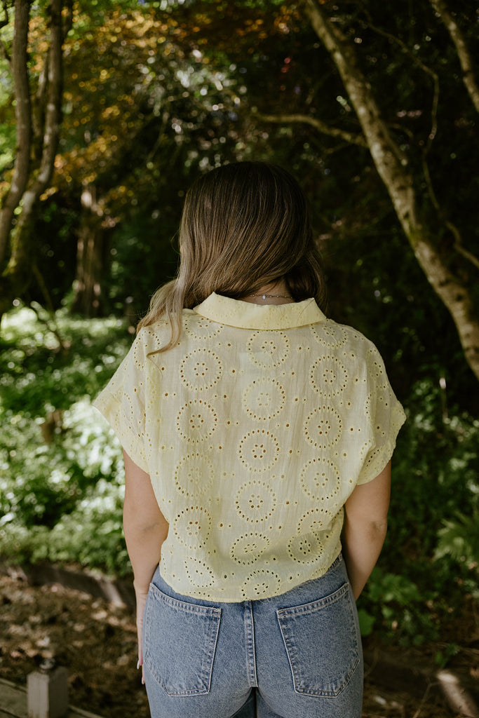 Yellow Eyelet Button Up