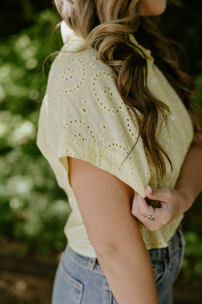 Yellow Eyelet Button Up
