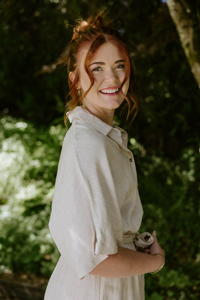 Button Up Linen Romper - Oat