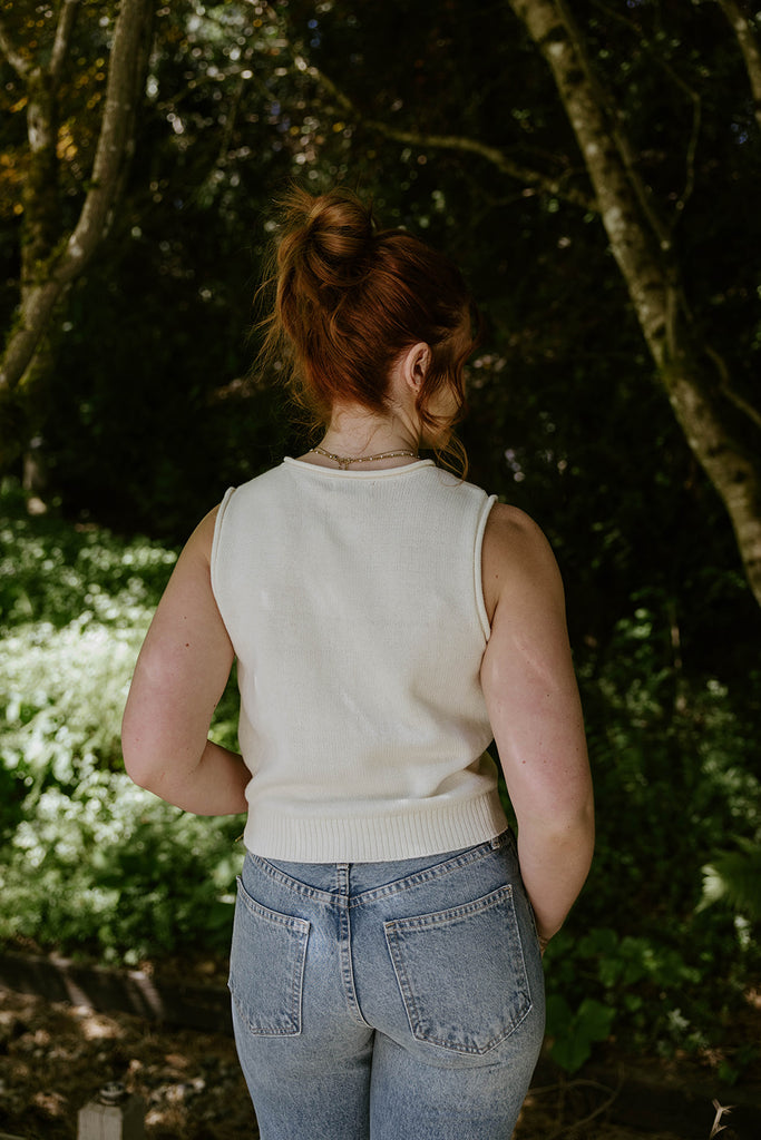 Rolled Hem Sleeveless Vest - Cream