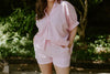 Oversized Striped Shirt & Shorts Set - Pink