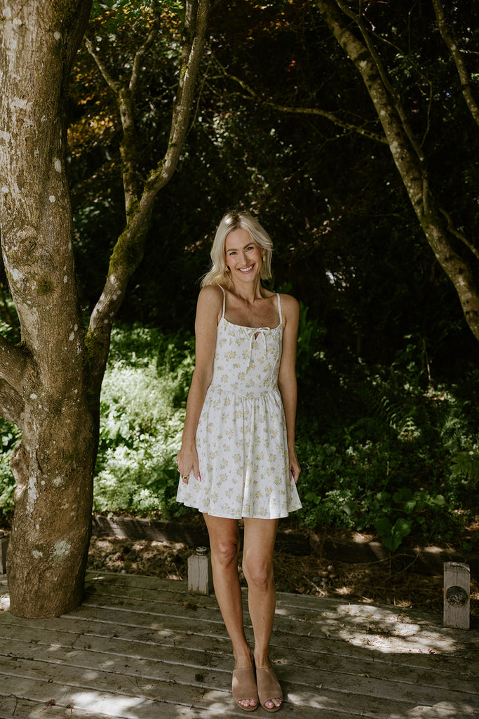 Floral Print Midi Dress - Yellow