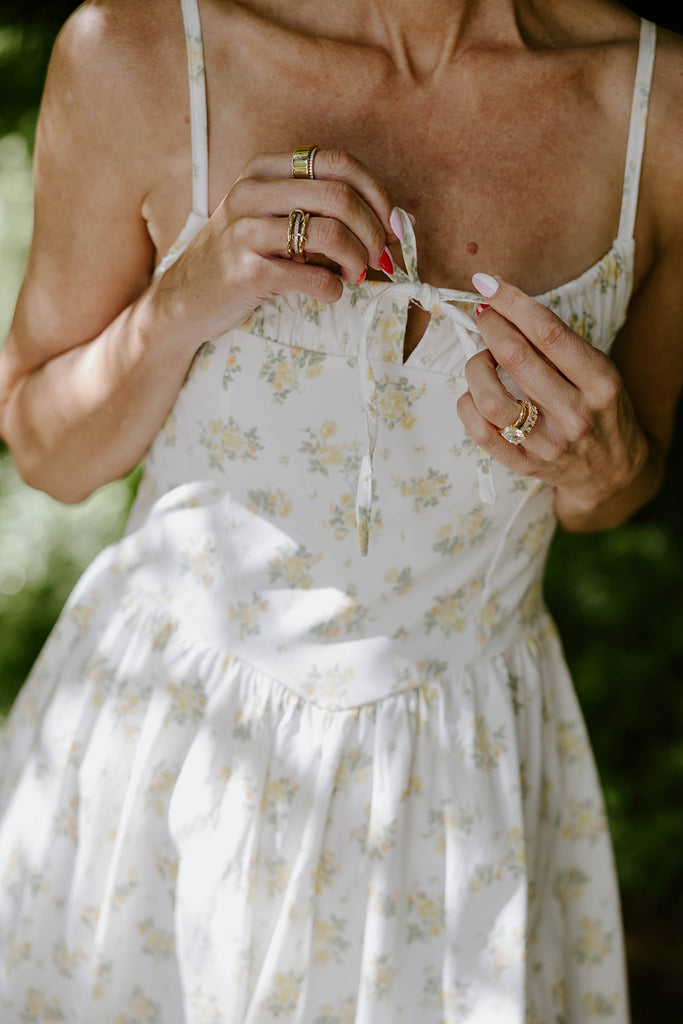 Floral Print Midi Dress - Yellow