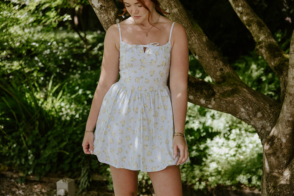 Floral Print Mini Dress - Blue