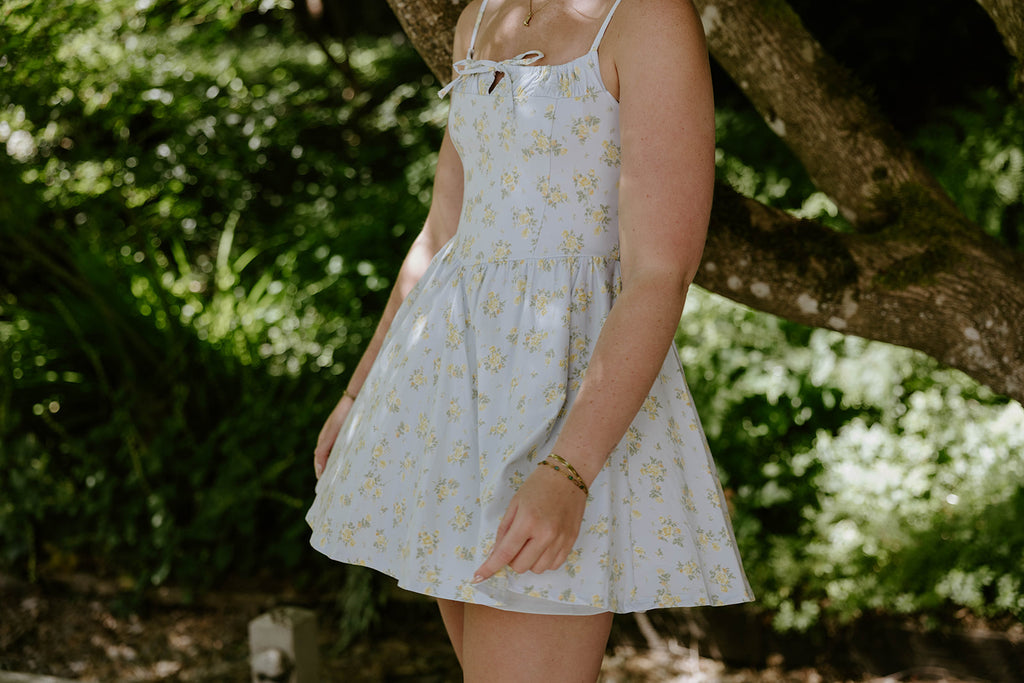 Floral Print Mini Dress - Blue