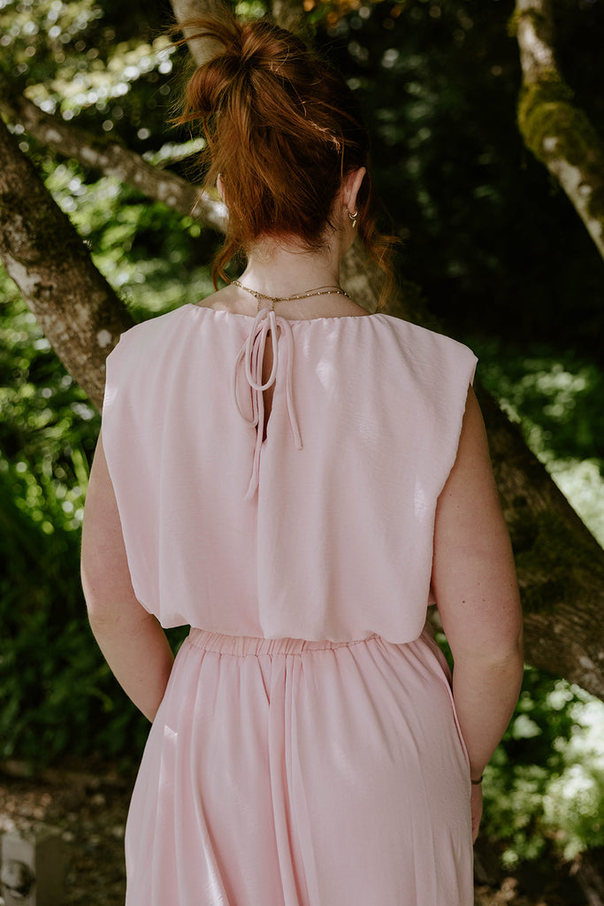 Bubble Top & Flowy Midi Skirt Set - Pink