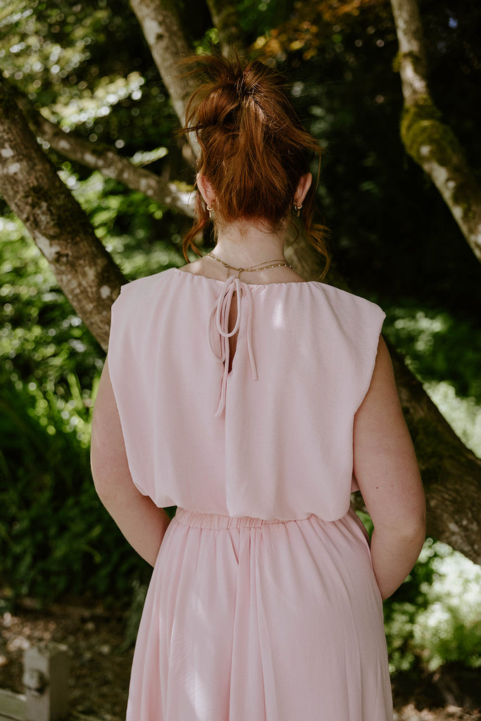 Bubble Top & Flowy Midi Skirt Set - Pink