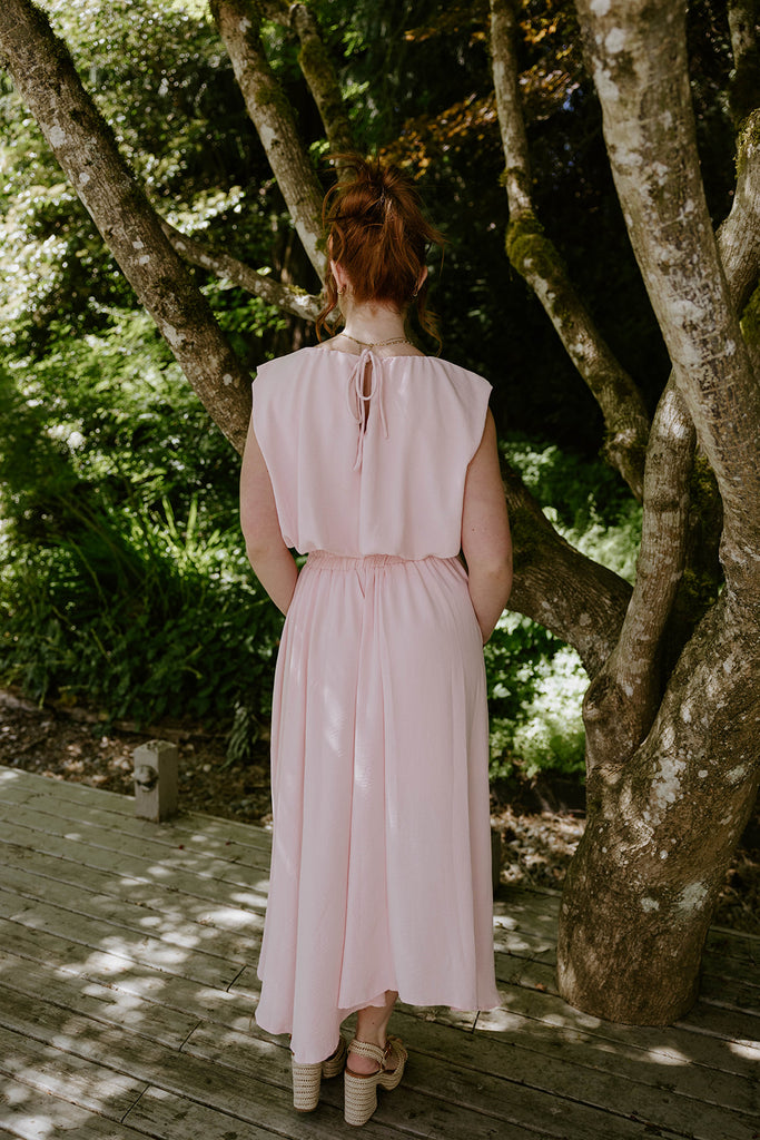 Bubble Top & Flowy Midi Skirt Set - Pink