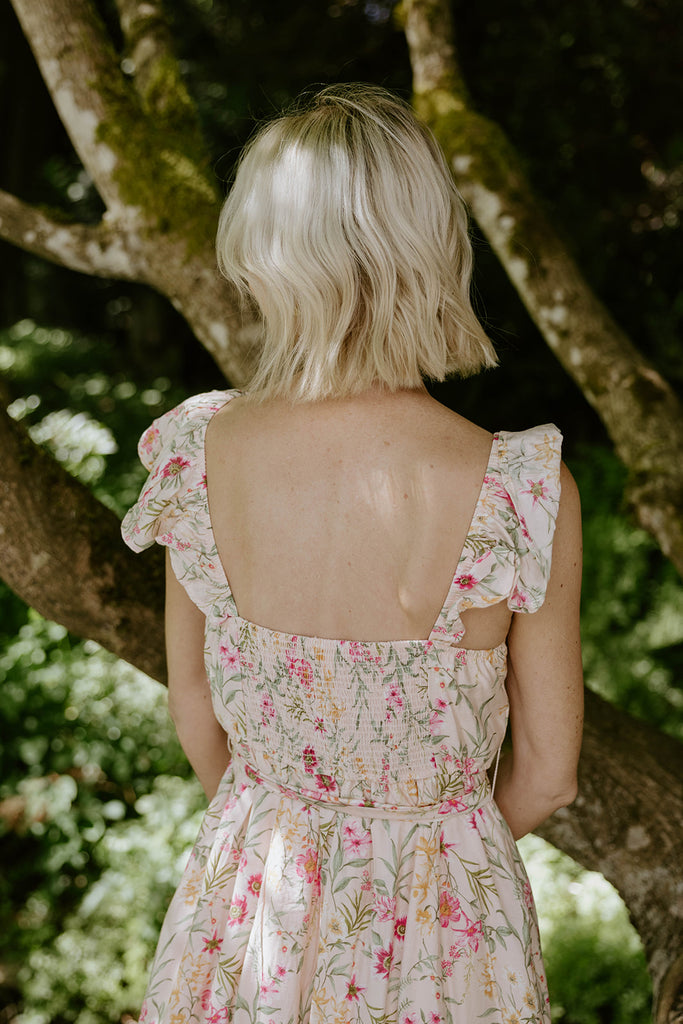 Floral Corset Midi Dress - Pink/Peach