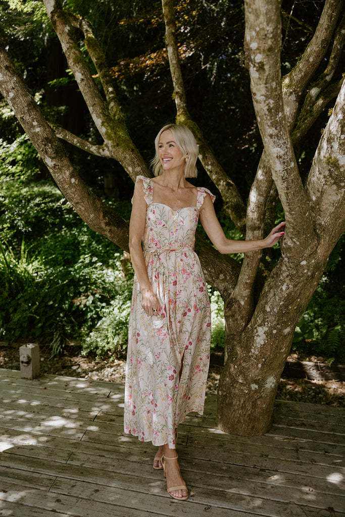Floral Corset Midi Dress - Pink/Peach