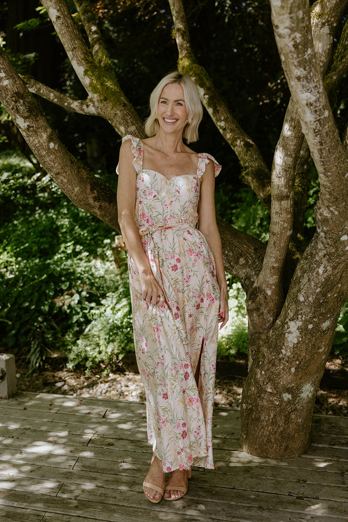 Floral Corset Midi Dress - Pink/Peach
