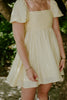 Pleated Front Puff Sleeve Mini - Yellow
