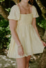 Pleated Front Puff Sleeve Mini - Yellow