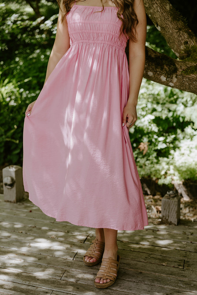 Lightweight Ruched Top Midi Dress - Pink
