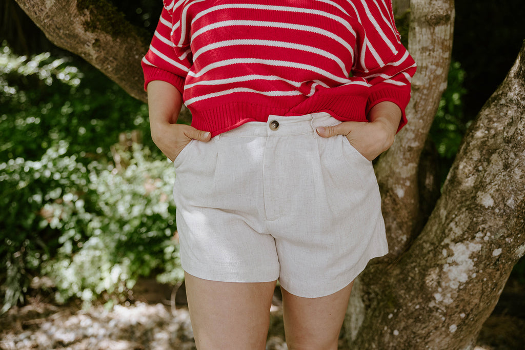 Linen Shorts with Pockets - Oat