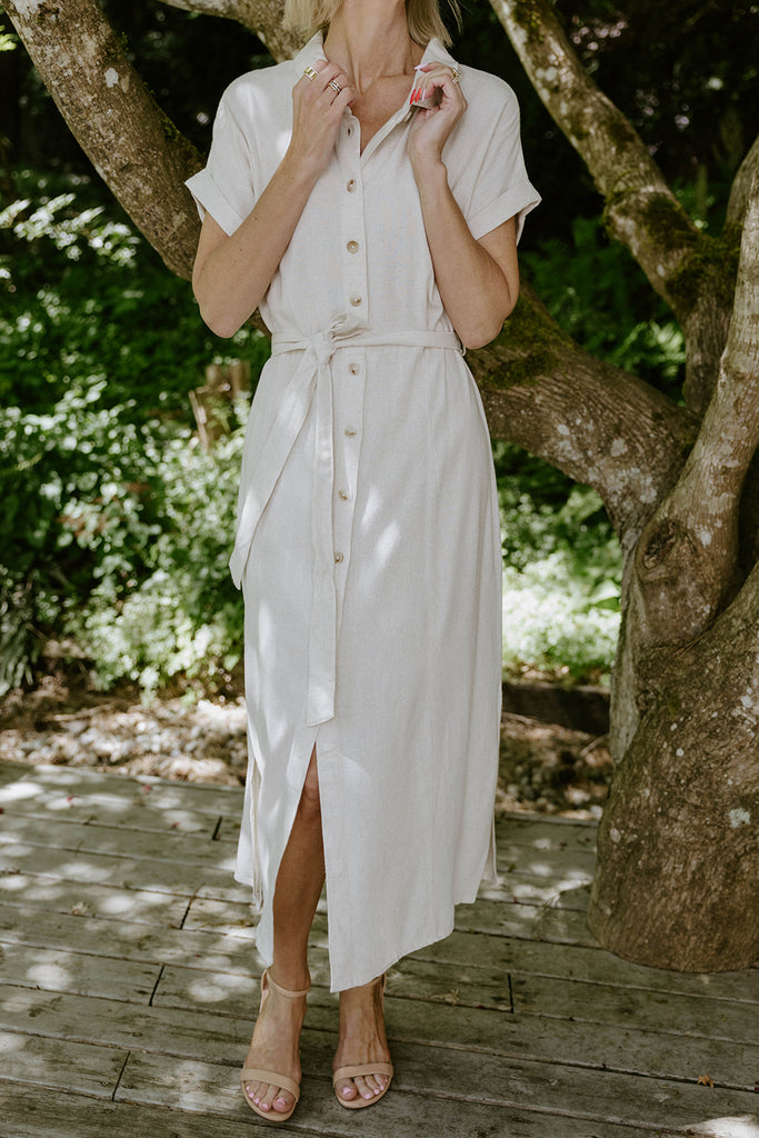 Button Down Midi Shirt Dress - Oat