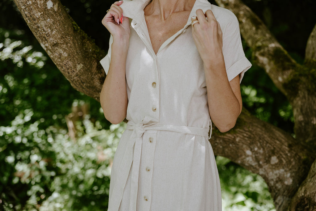 Button Down Midi Shirt Dress - Oat
