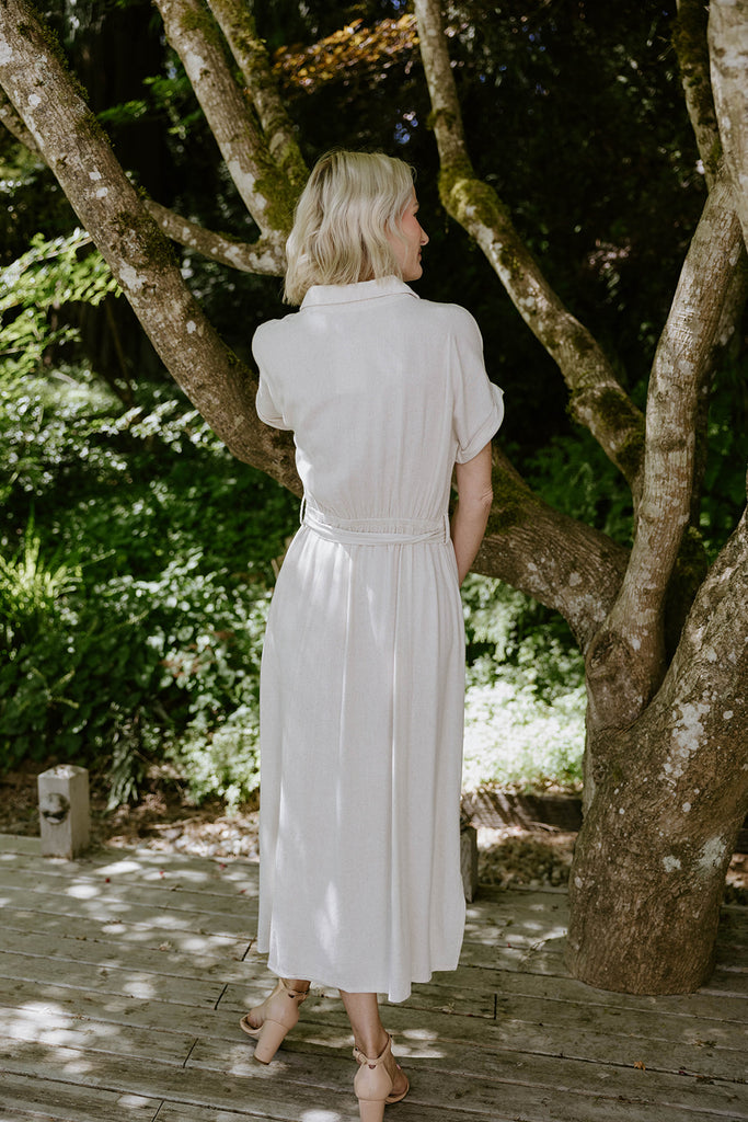 Button Down Midi Shirt Dress - Oat