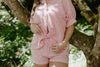 Oversized Striped Shirt & Shorts Set - Red
