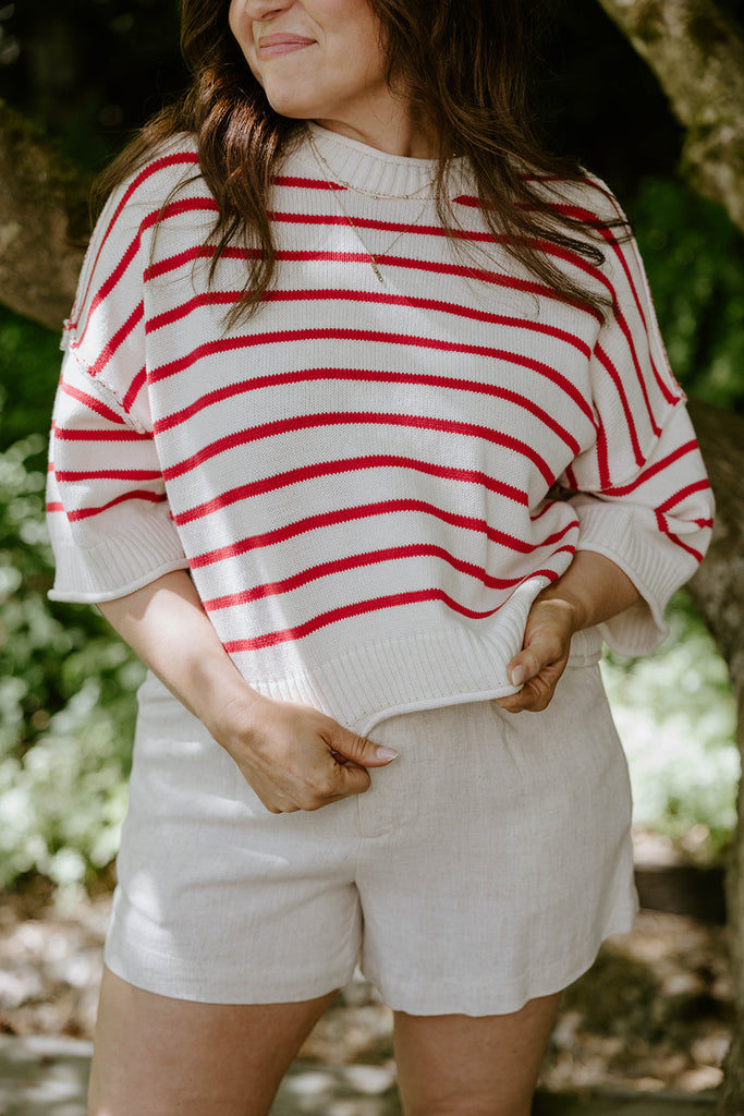 Red Boxy Striped Knit