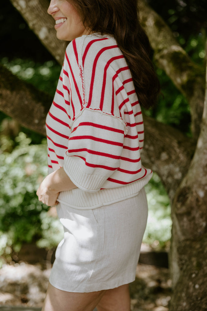 Red Boxy Striped Knit