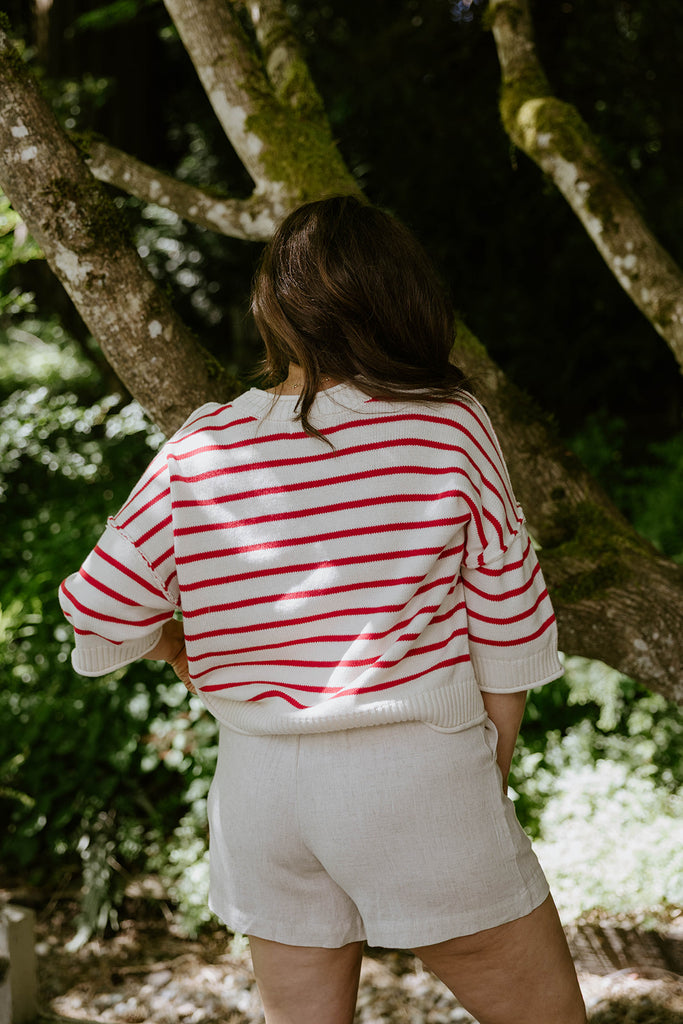 Red Boxy Striped Knit