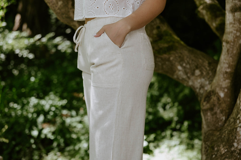 Linen Pant With Straight Leg - Oat