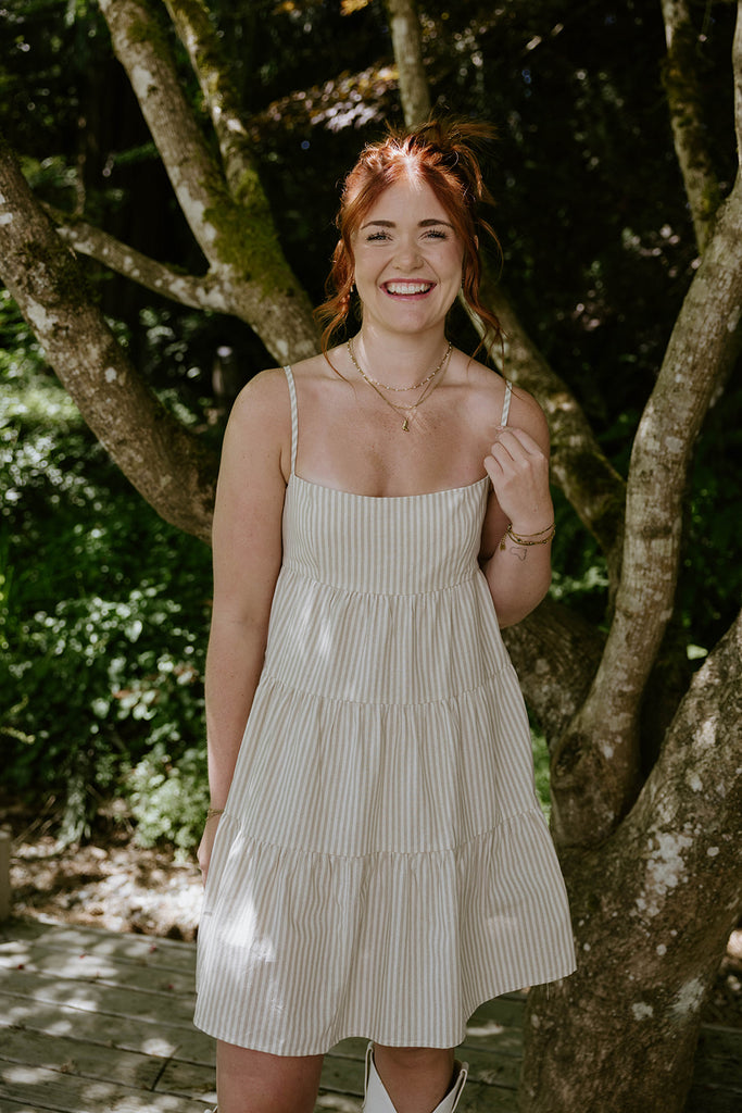 Striped Sun Dress - Taupe