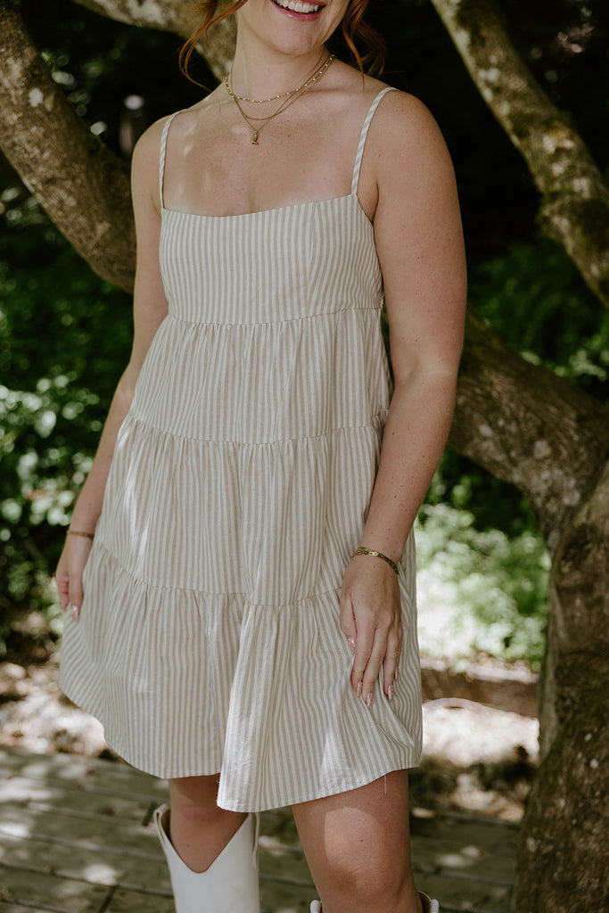 Striped Sun Dress - Taupe