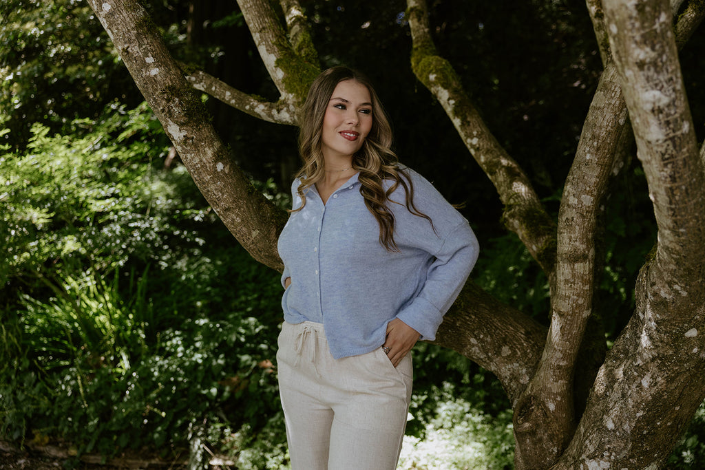 Lightweight Button Up Cardigan - Sky Blue