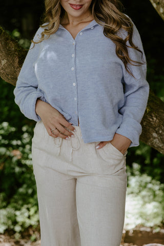 Embroidered Front Tie Peplum - Denim