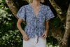 Embroidered Front Tie Peplum - Denim