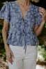 Embroidered Front Tie Peplum - Denim