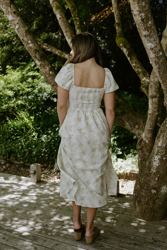 Puff Sleeve Midi Dress With Buttons - Sage