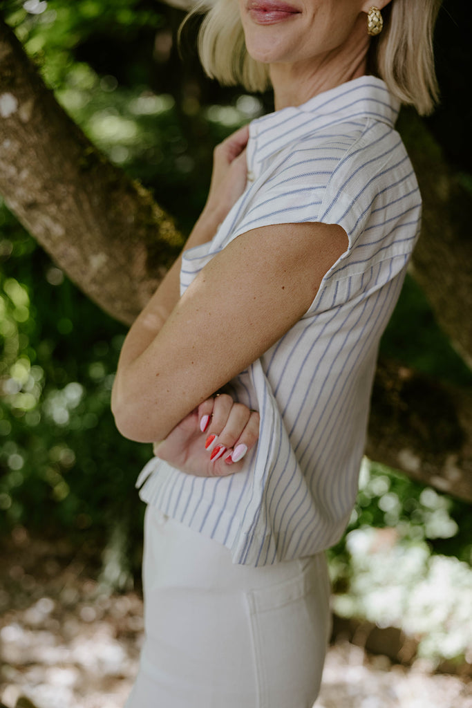 The Elevated Striped Button Up - Blue