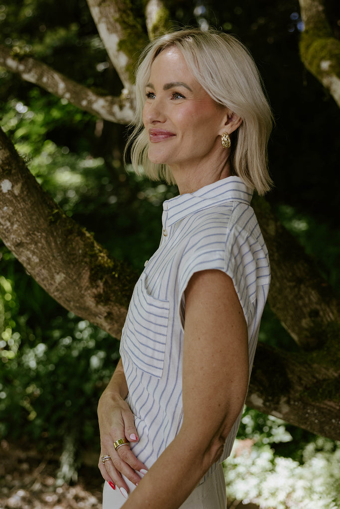 The Elevated Striped Button Up - Blue