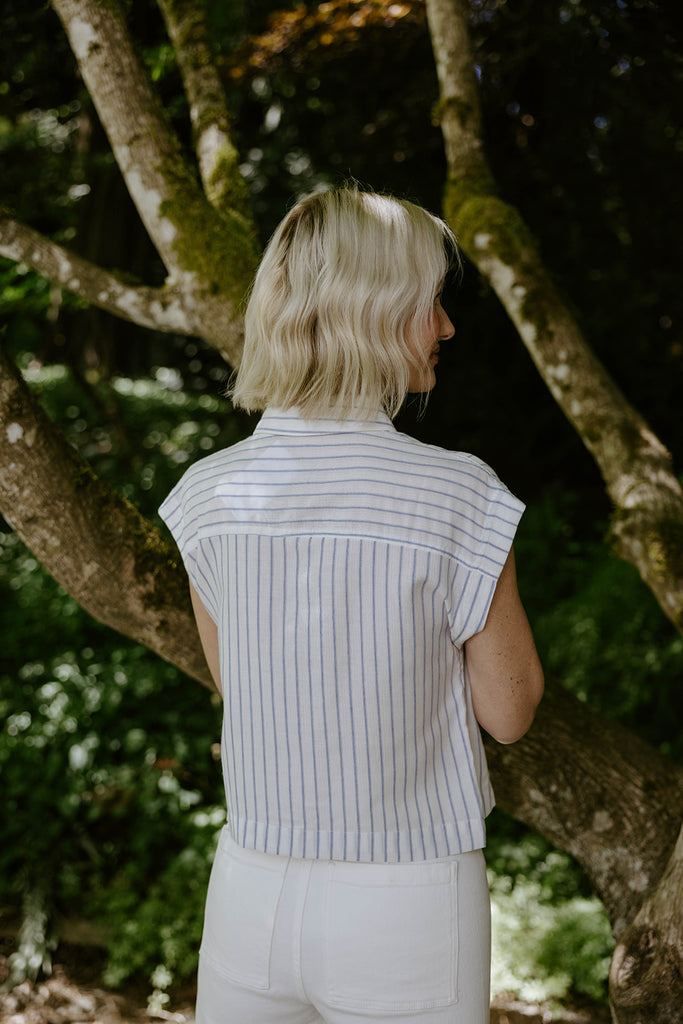 The Elevated Striped Button Up - Blue