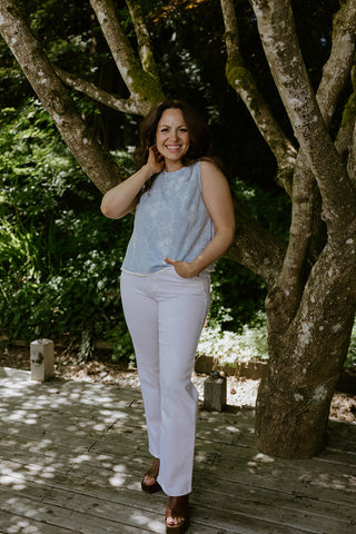Embroidered Front Tie Peplum - Denim
