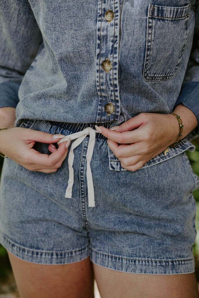 Washed Denim Boxy Shirt & Shorts Set