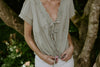 Scalloped Embroidered Front Tie Top – Sage Green