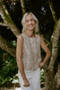 Embroidered Floral Sleeveless Top - Khaki