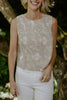 Embroidered Floral Sleeveless Top - Khaki