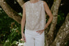 Embroidered Floral Sleeveless Top - Khaki