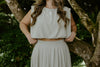 Bubble Top & Flowy Midi Skirt Set - Olive