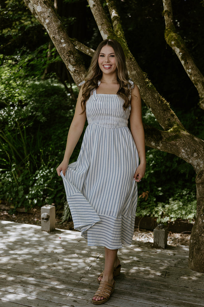 Striped Smocked Maxi - Blue