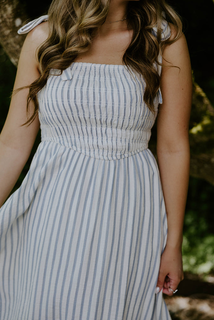 Striped Smocked Maxi - Blue
